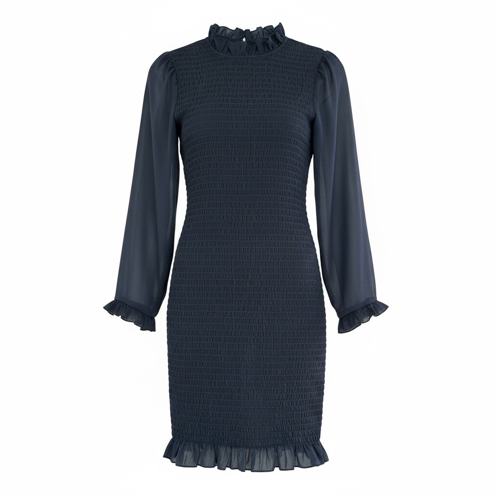 ALI & JAY Navy Long-Sleeve Smocked Ruffle Dress - Picture 2 of 6